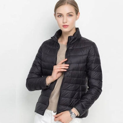 Women's Lightweight Slim Fit Winter Puffer Coat with Stand Collar
