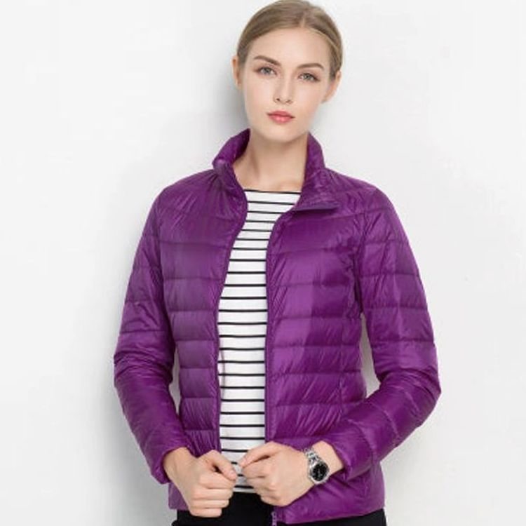 Women's Lightweight Slim Fit Winter Puffer Coat with Stand Collar