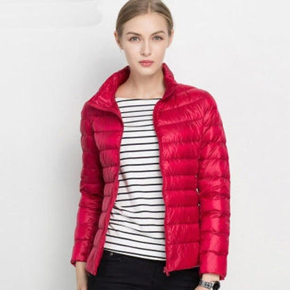 Women's Lightweight Slim Fit Winter Puffer Coat with Stand Collar