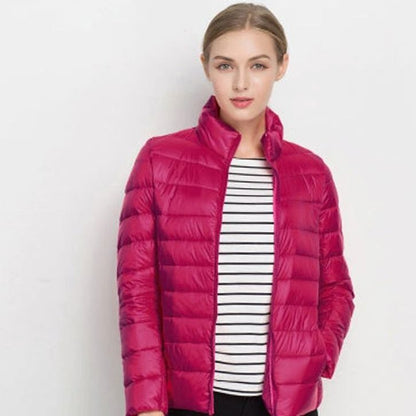 Women's Lightweight Slim Fit Winter Puffer Coat with Stand Collar