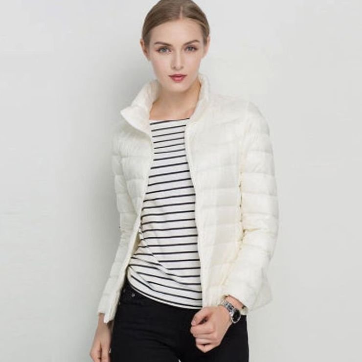 Women's Lightweight Slim Fit Winter Puffer Coat with Stand Collar