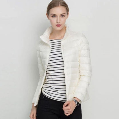 Women's Lightweight Slim Fit Winter Puffer Coat with Stand Collar