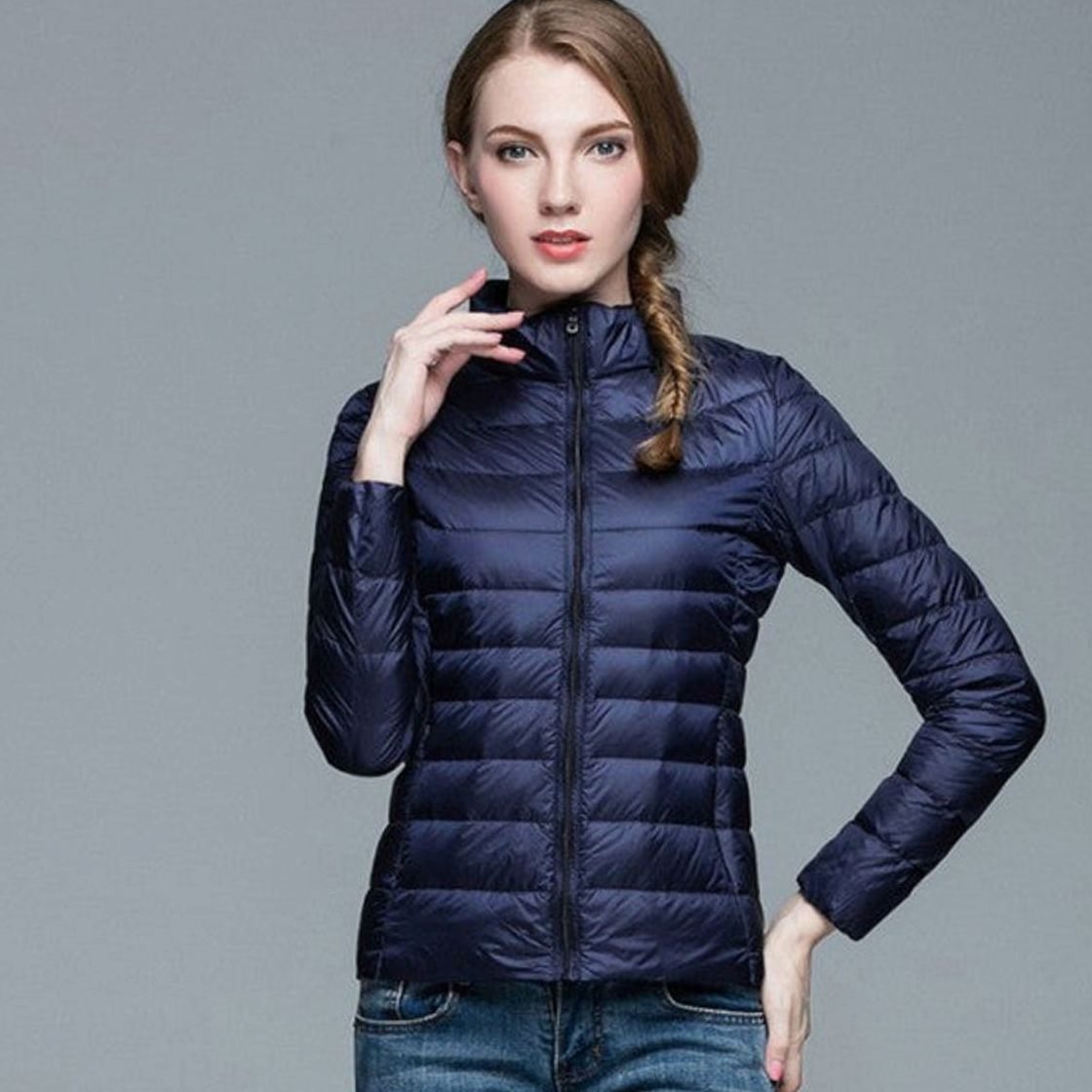 Women's Lightweight Slim Fit Winter Puffer Coat with Stand Collar