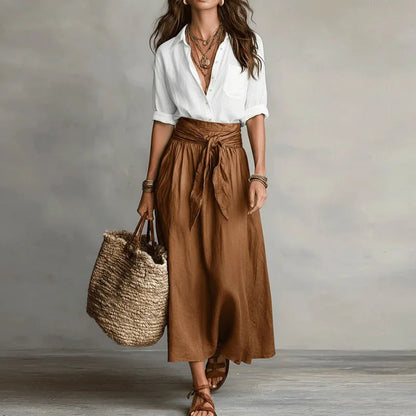 Women's Linen Button-Down Two Piece Set