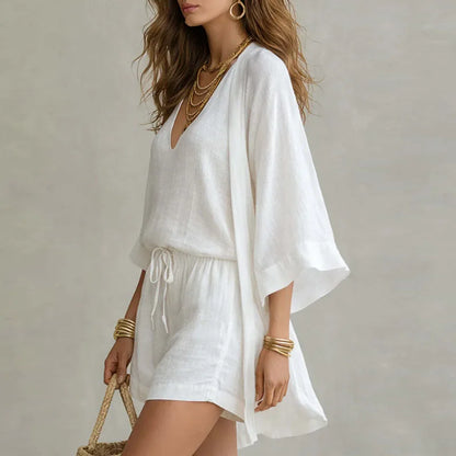 Women's Linen Kimono Loungewear Set