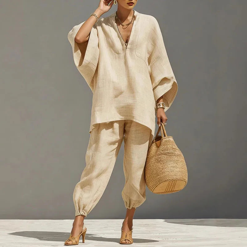 Women's Linen Wide-Sleeve Lounge Set