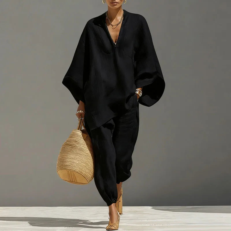 Women's Linen Wide-Sleeve Lounge Set