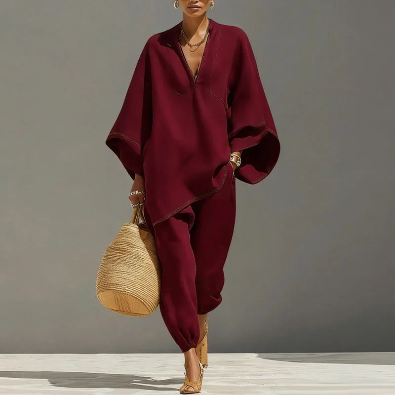 Women's Linen Wide-Sleeve Lounge Set