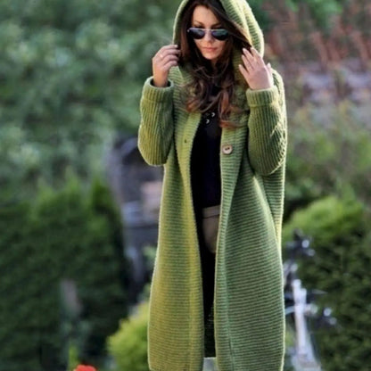 Women's Long Hooded Ribbed-Knit Open-Front Maxi Cardigan