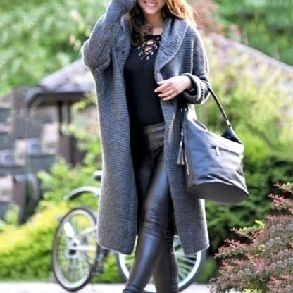 Women's Long Hooded Ribbed-Knit Open-Front Maxi Cardigan