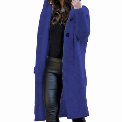 Women's Long Hooded Ribbed-Knit Open-Front Maxi Cardigan