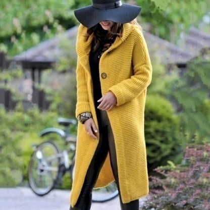 Women's Long Hooded Ribbed-Knit Open-Front Maxi Cardigan