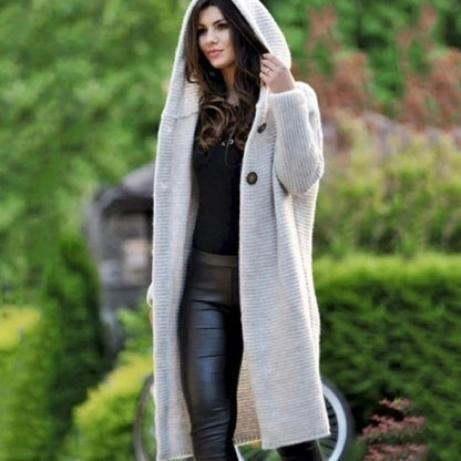 Women's Long Hooded Ribbed-Knit Open-Front Maxi Cardigan