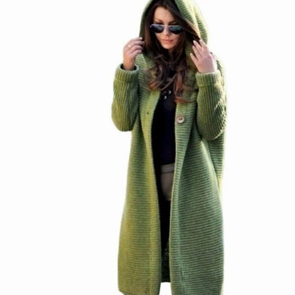 Women's Long Hooded Ribbed-Knit Open-Front Maxi Cardigan