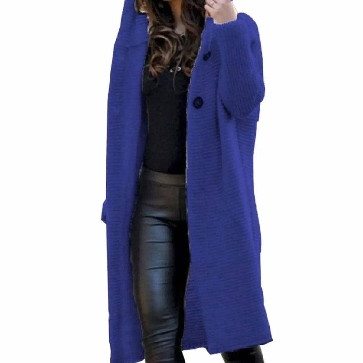 Women's Long Hooded Ribbed-Knit Open-Front Maxi Cardigan