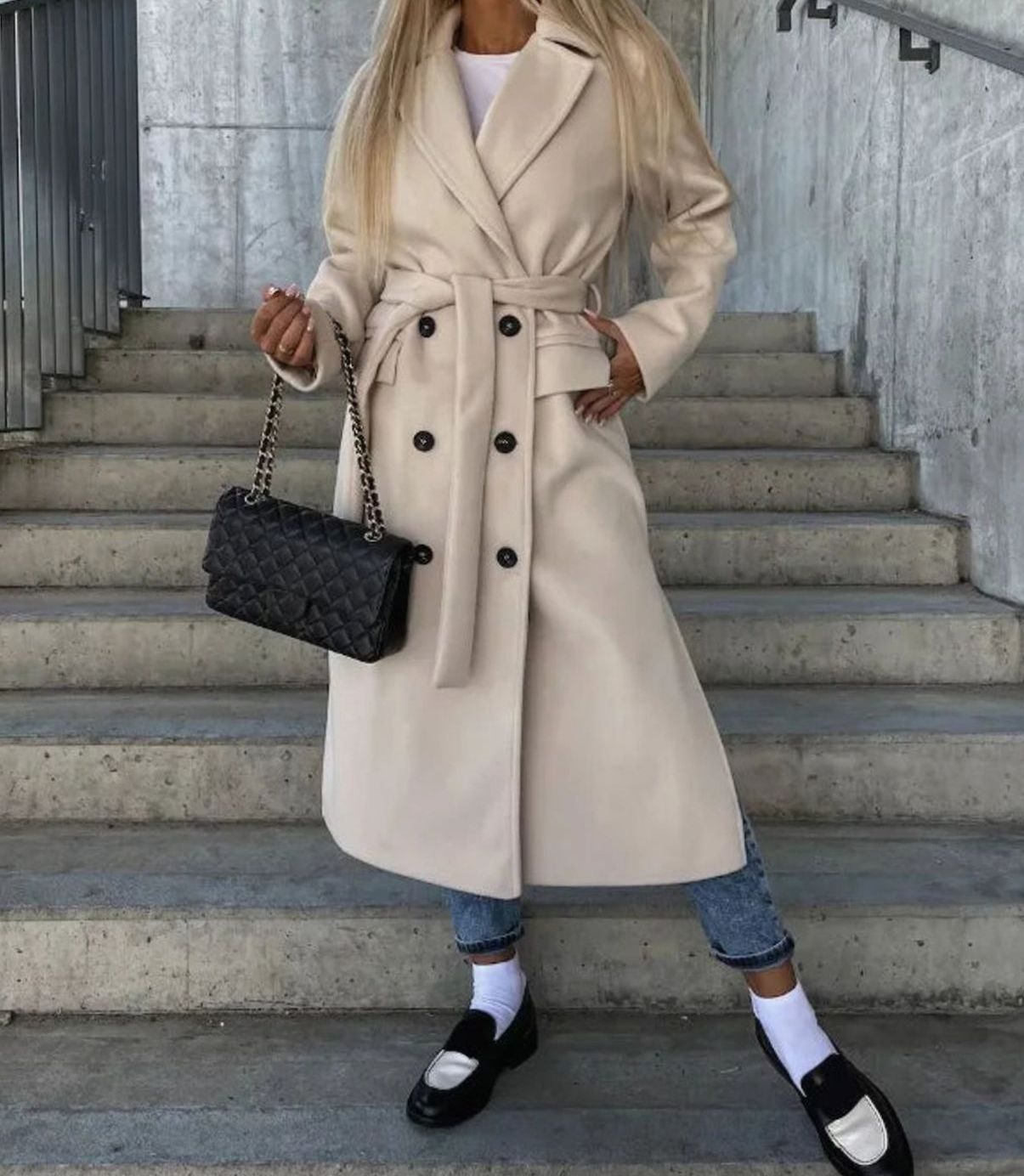 Women's Long Lapel Double-Breasted Coat