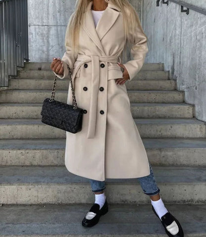 Women's Long Lapel Double-Breasted Coat