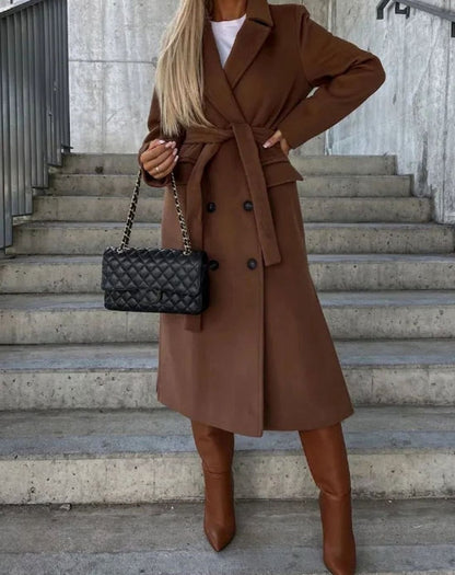 Women's Long Lapel Double-Breasted Coat