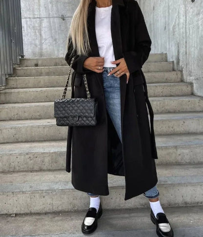 Women's Long Lapel Double-Breasted Coat