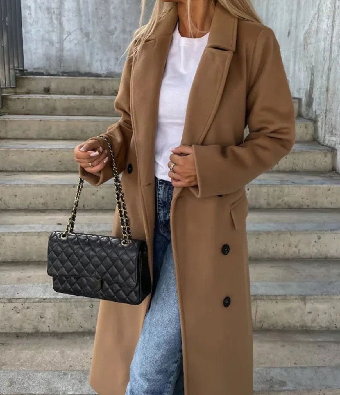 Women's Long Lapel Double-Breasted Coat
