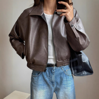 Women's Long-Sleeve Leather Jacket