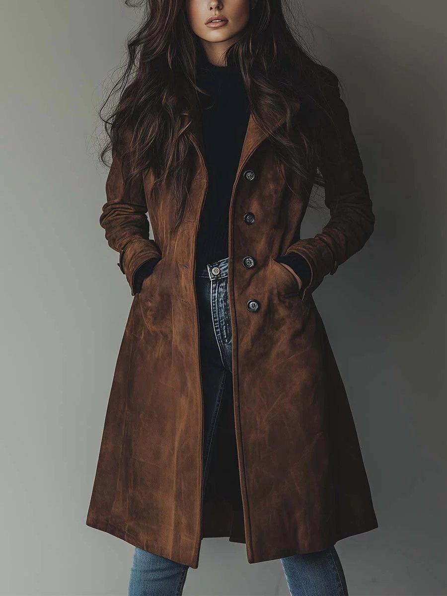 Women's Longline Double-Breasted Tailored Trench Coat
