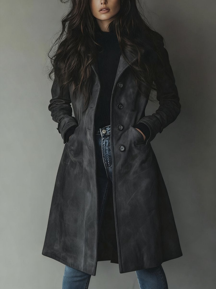 Women's Longline Double-Breasted Tailored Trench Coat
