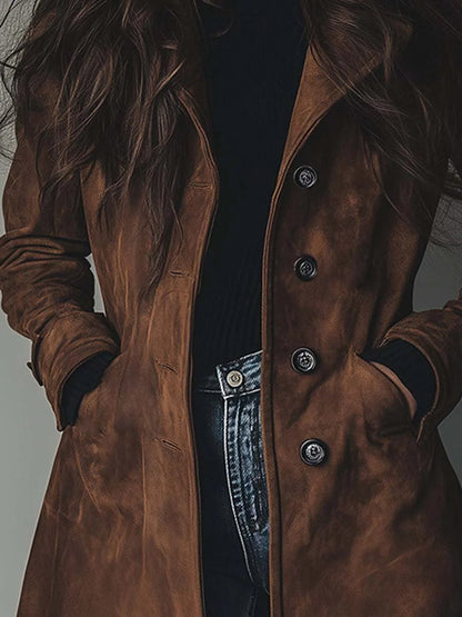 Women's Longline Double-Breasted Tailored Trench Coat