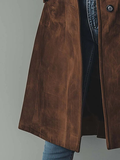 Women's Longline Double-Breasted Tailored Trench Coat