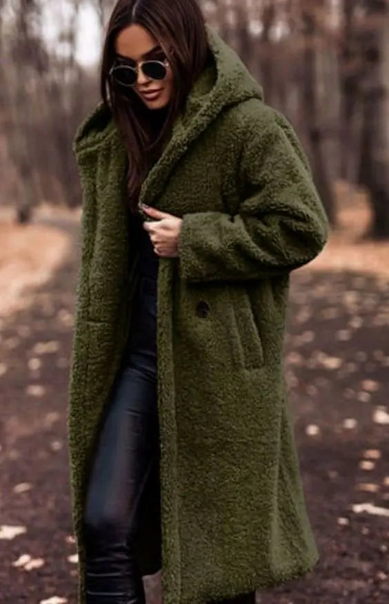 Women's Longline Hooded Faux Fur Winter Coat