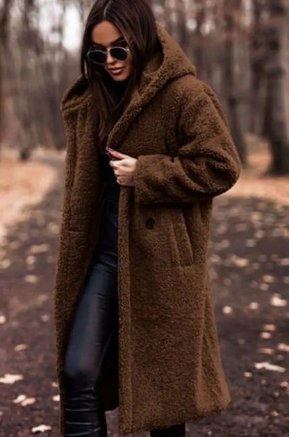 Women's Longline Hooded Faux Fur Winter Coat