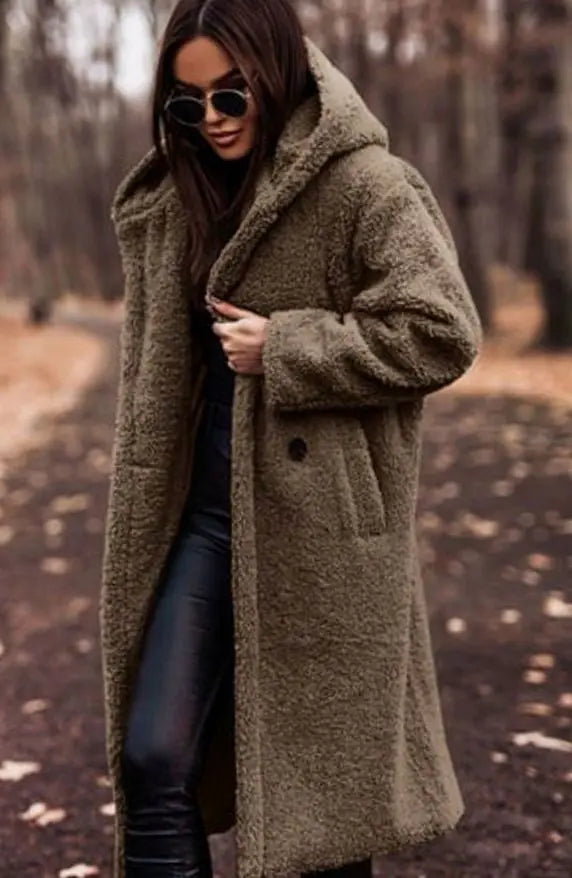 Women's Longline Hooded Faux Fur Winter Coat