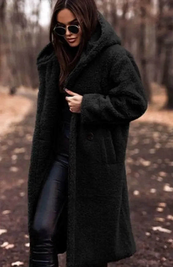 Women's Longline Hooded Faux Fur Winter Coat