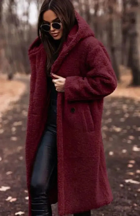 Women's Longline Hooded Faux Fur Winter Coat