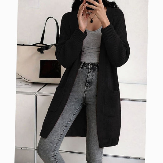 Women's Longline Open-Front Ribbed Knit Cardigan