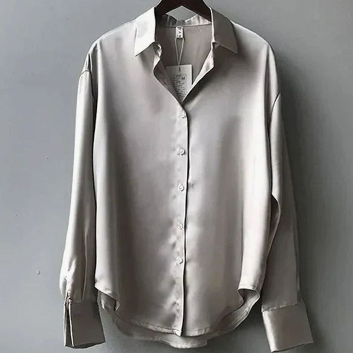 Women's Loose Long Sleeve Satin Button-Down Blouse