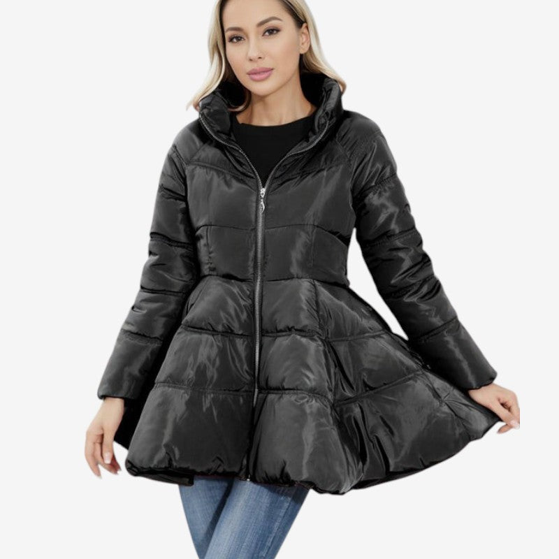 Women's Mid-Length Puffer Jacket with High Collar