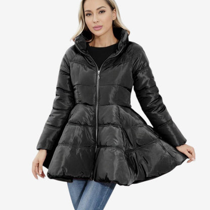 Women's Mid-Length Puffer Jacket with High Collar