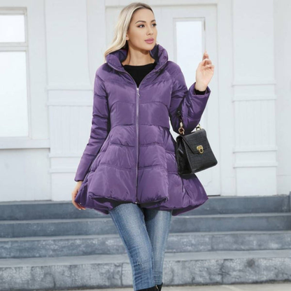 Women's Mid-Length Puffer Jacket with High Collar