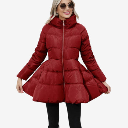 Women's Mid-Length Puffer Jacket with High Collar
