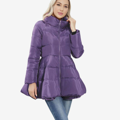 Women's Mid-Length Puffer Jacket with High Collar