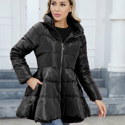 Women's Mid-Length Puffer Jacket with High Collar