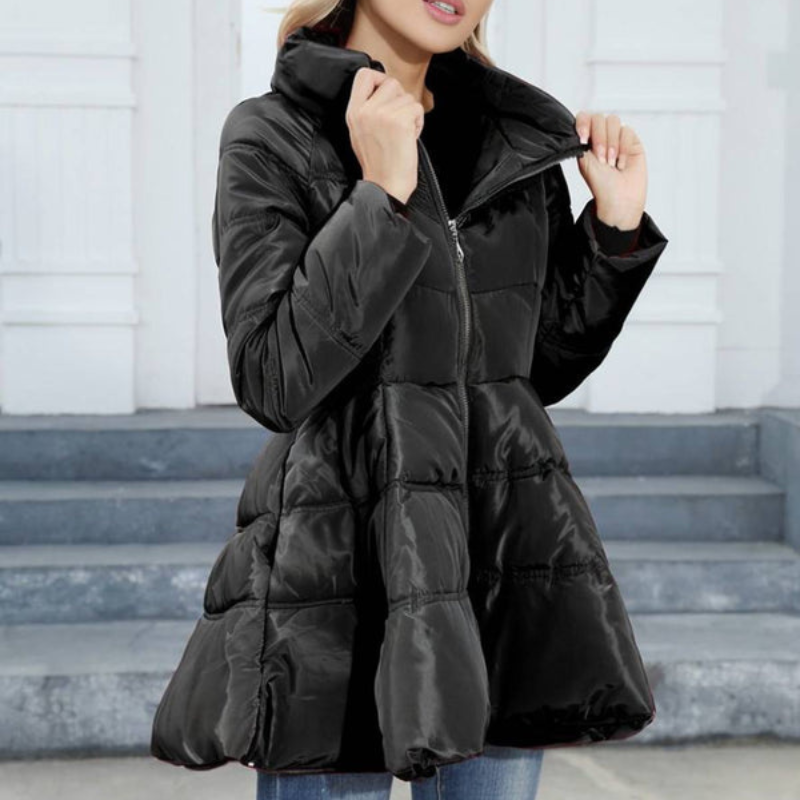 Women's Mid-Length Puffer Jacket with High Collar