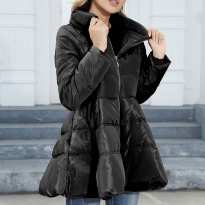 Women's Mid-Length Puffer Jacket with High Collar