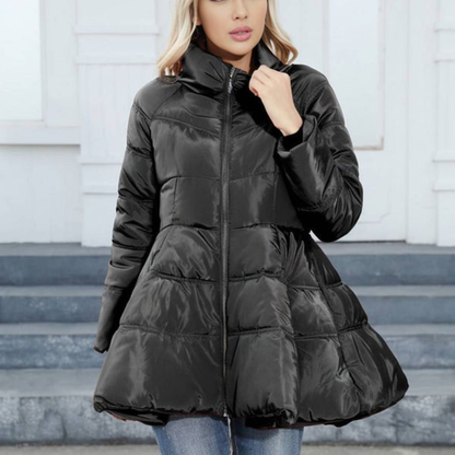 Women's Mid-Length Puffer Jacket with High Collar