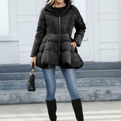 Women's Mid-Length Puffer Jacket with High Collar