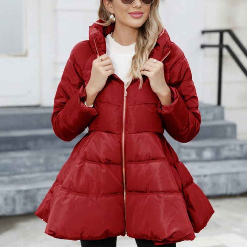 Women's Mid-Length Puffer Jacket with High Collar