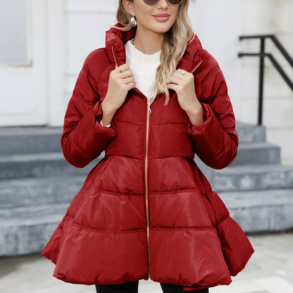 Women's Mid-Length Puffer Jacket with High Collar