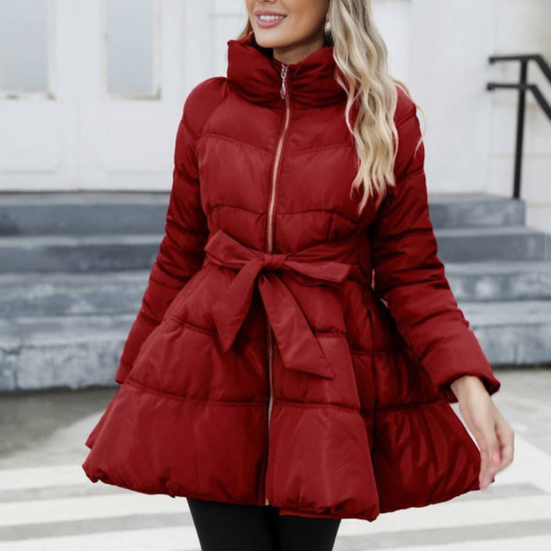 Women's Mid-Length Puffer Jacket with High Collar