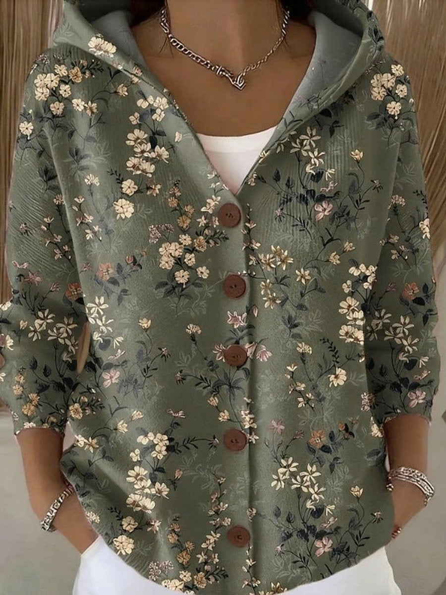 Women's Multicolor Patchwork Button-Front Hooded Cardigan Sweater